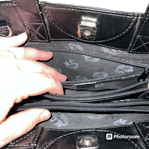 Vintage Mark Chantal MC Unisex Satchel Handbag Four Leaf Clover Design Black - Picture 13 of 16